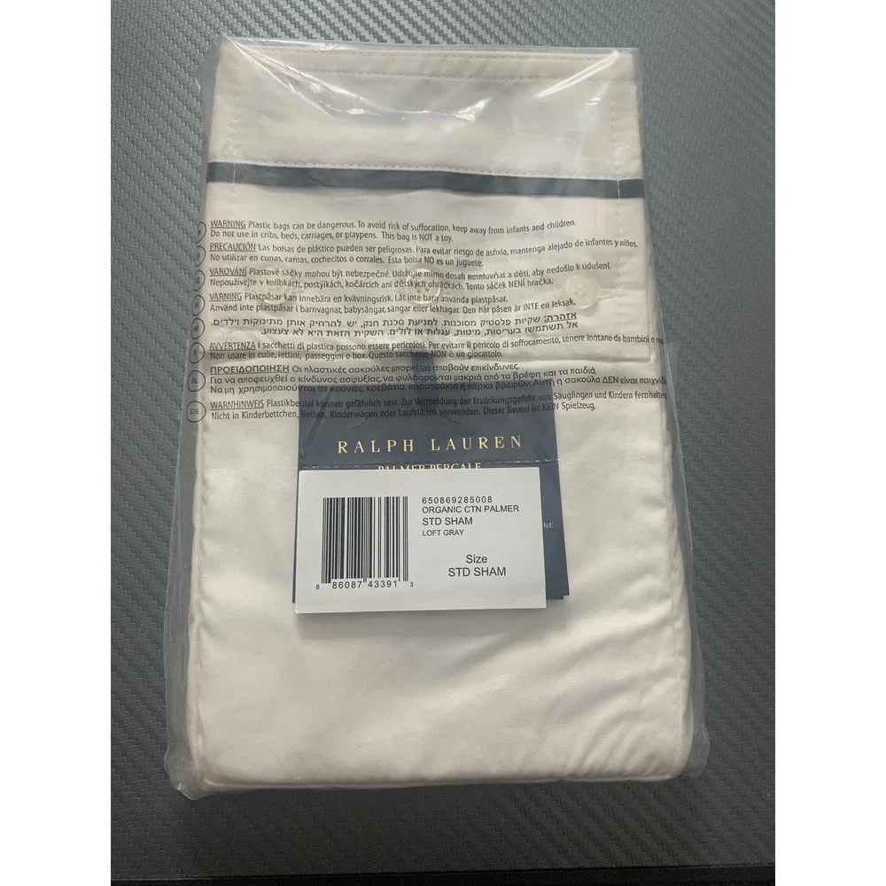 NEW Ralph Lauren Organic Cotton Percale Palmer Standard Sham Loft Gray